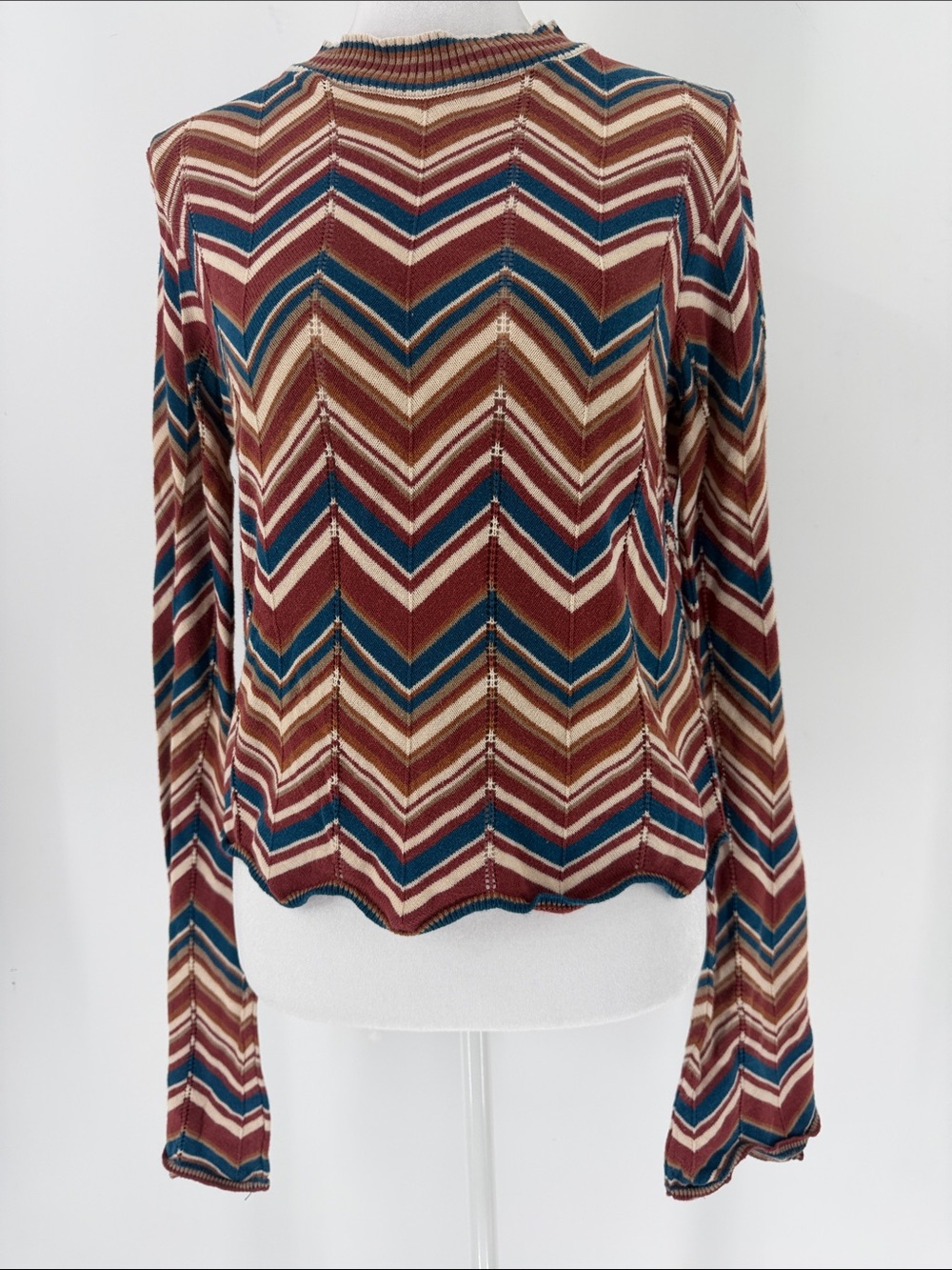 Rock & Roll Denim Chevron Stripe Knit Top Large Western Boho